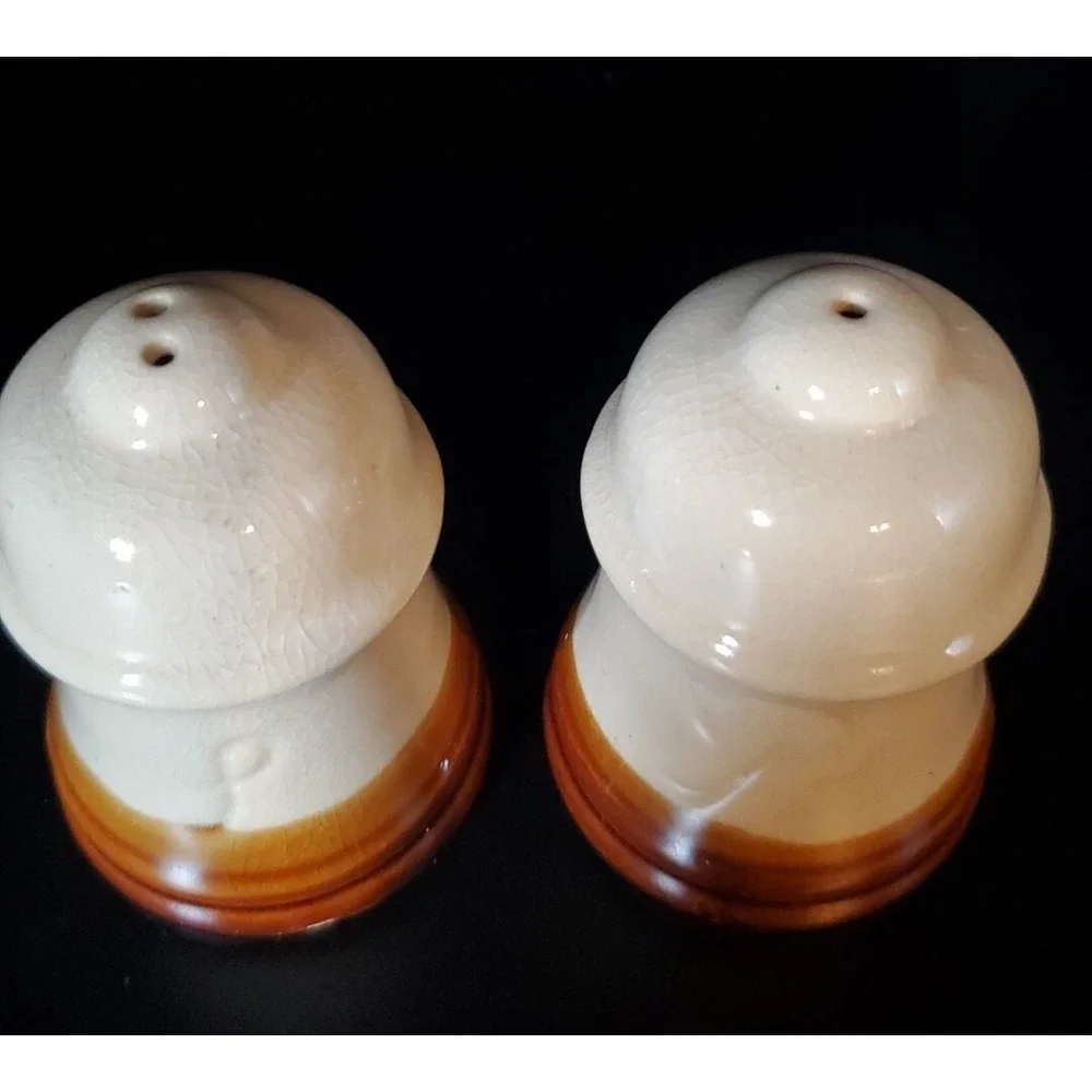 Vintage Brown And Off-white‎ Crockery Salt And Pepper Shaker Floral Farmhouse